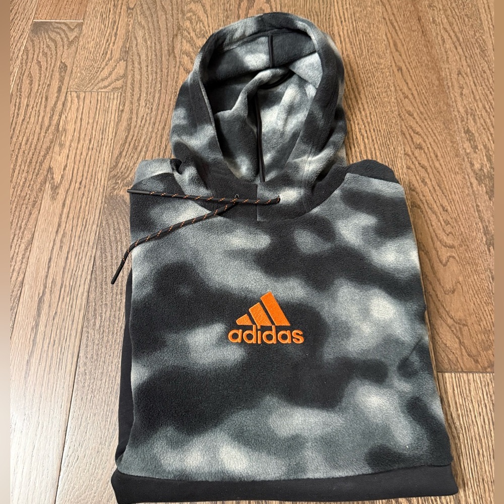 Adidas Men's Black Camouflage Hooded Pullover Fleece Sweatshirt Size L